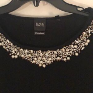 Black cashmere sweater with beaded trim